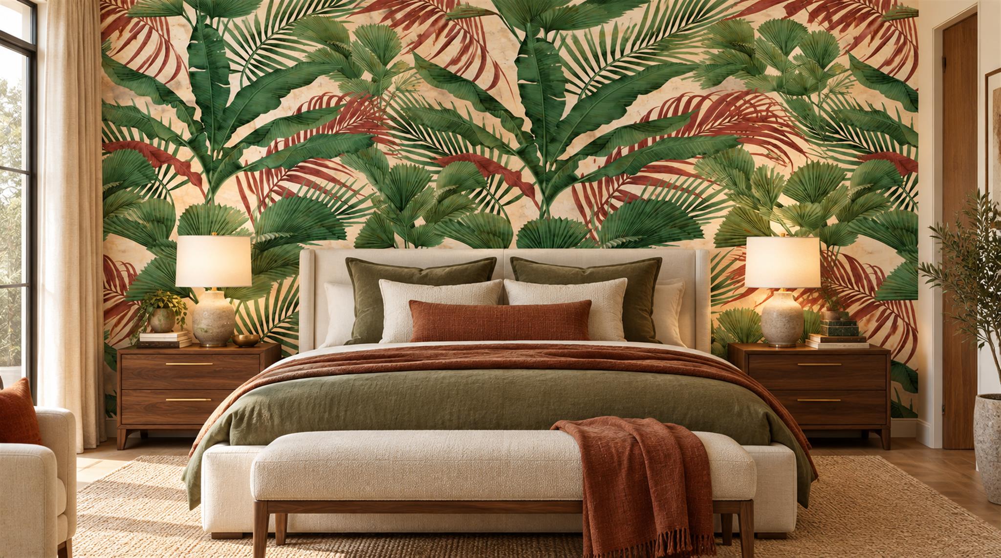 Green Palm Leaves Wallpaper Mural Main