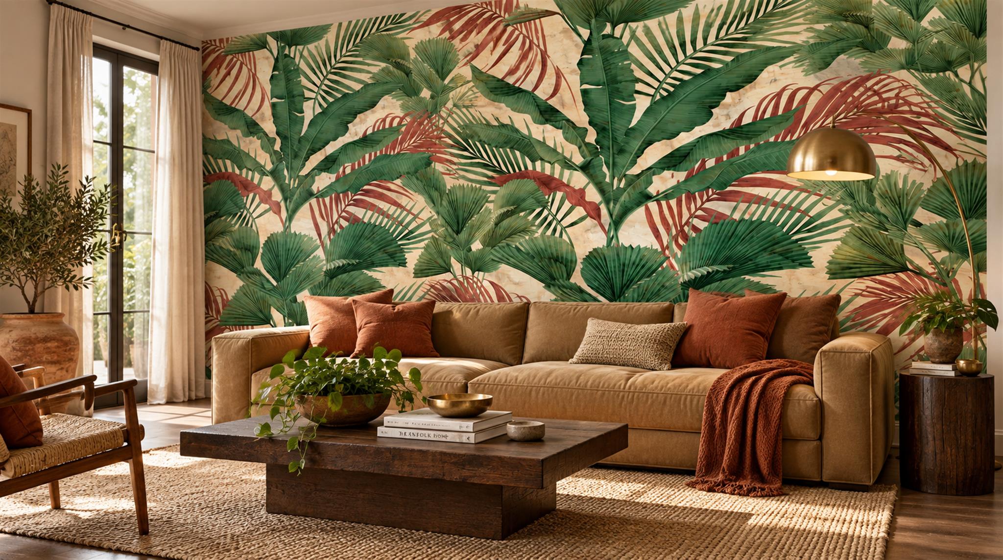 Green Palm Leaves Wallpaper Mural Scene
