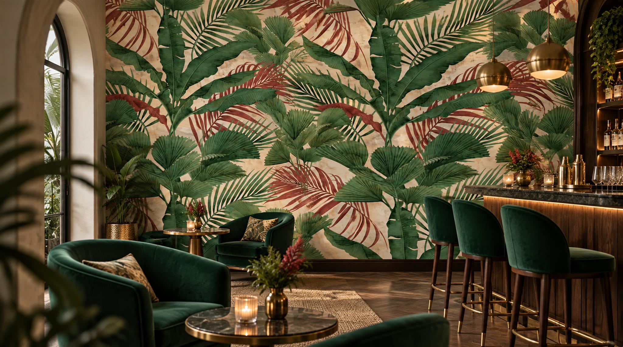 Green Palm Leaves Wallpaper Mural Scene