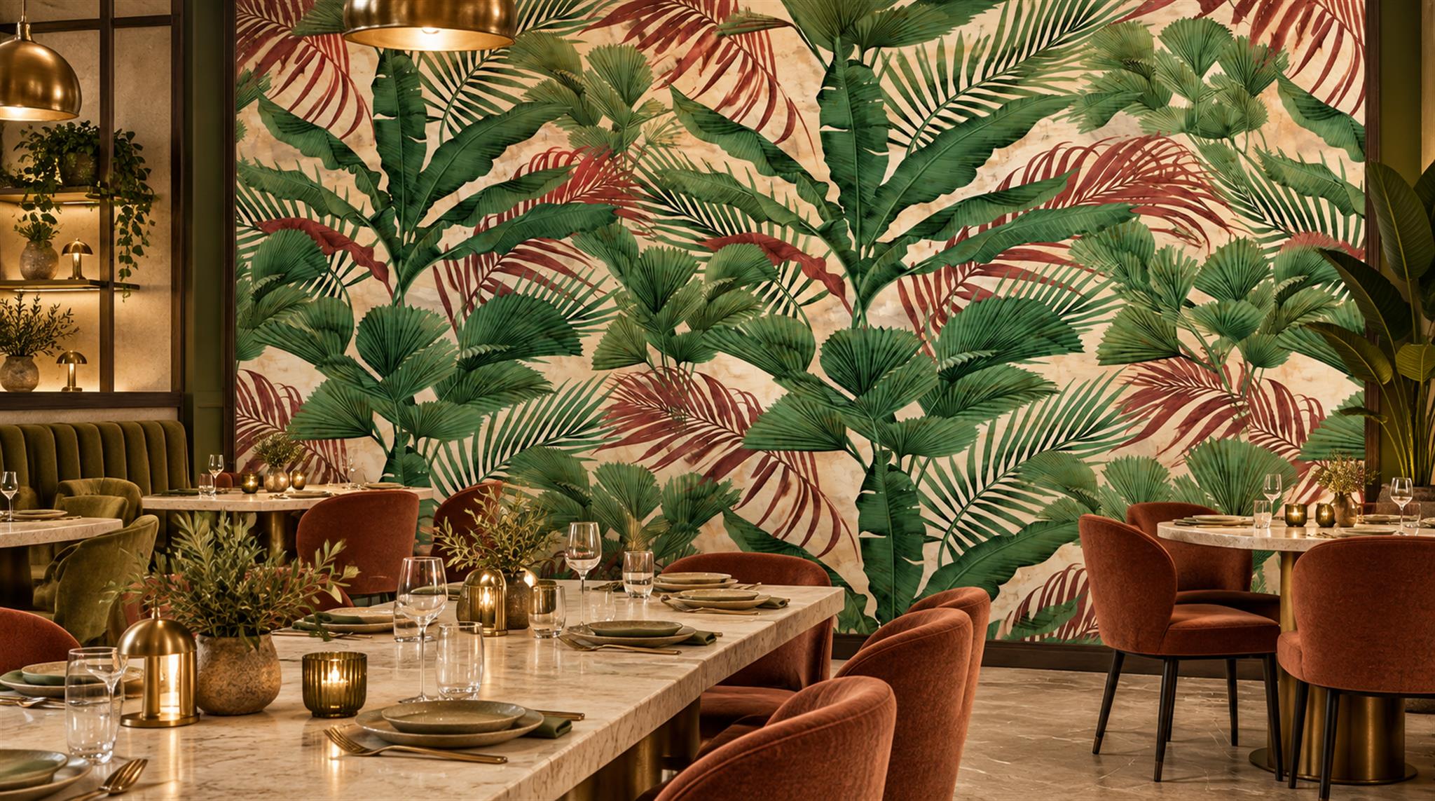 Green Palm Leaves Wallpaper Mural Scene