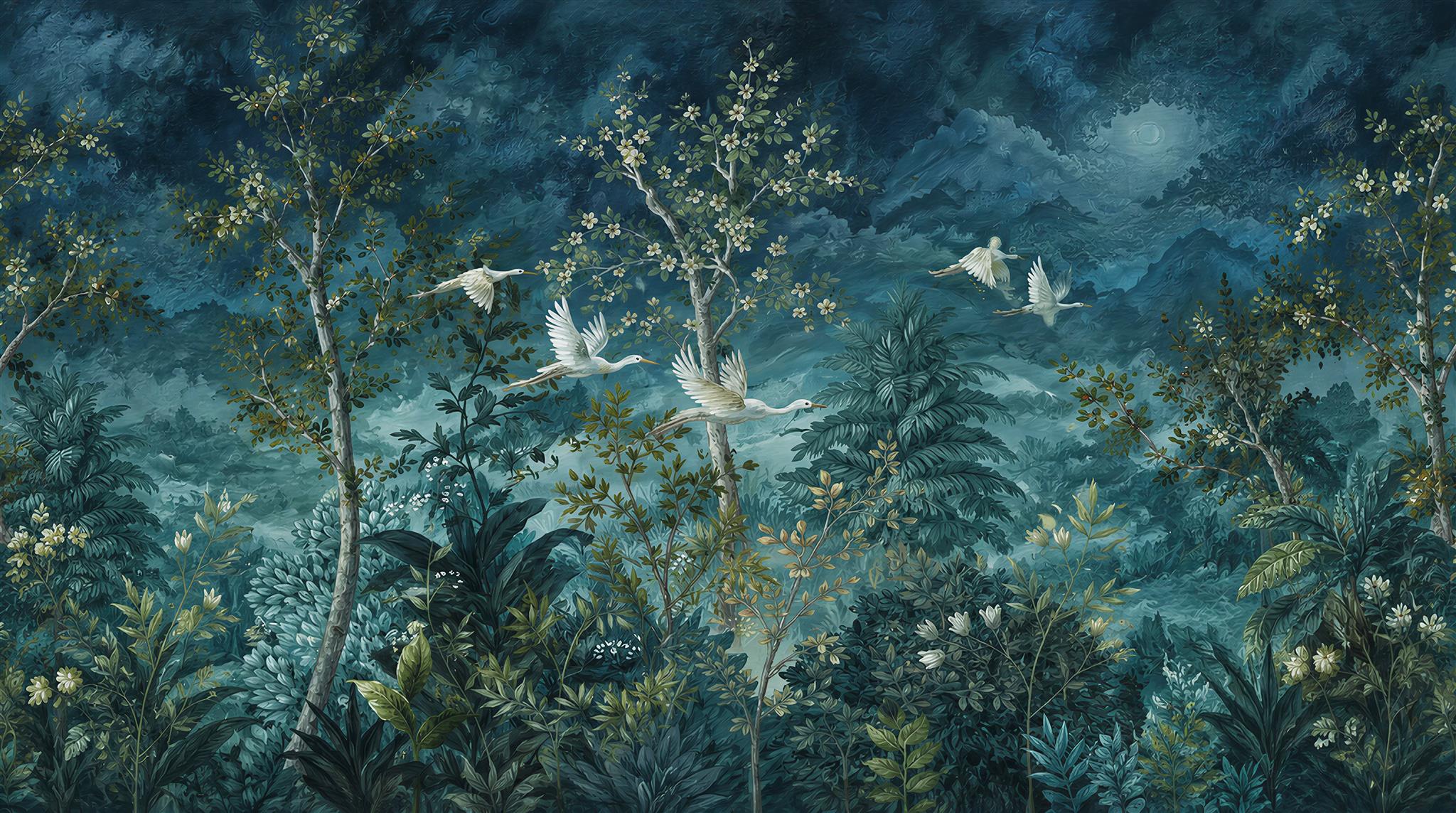 Navy Woodland Trees Wallpaper Mural Main