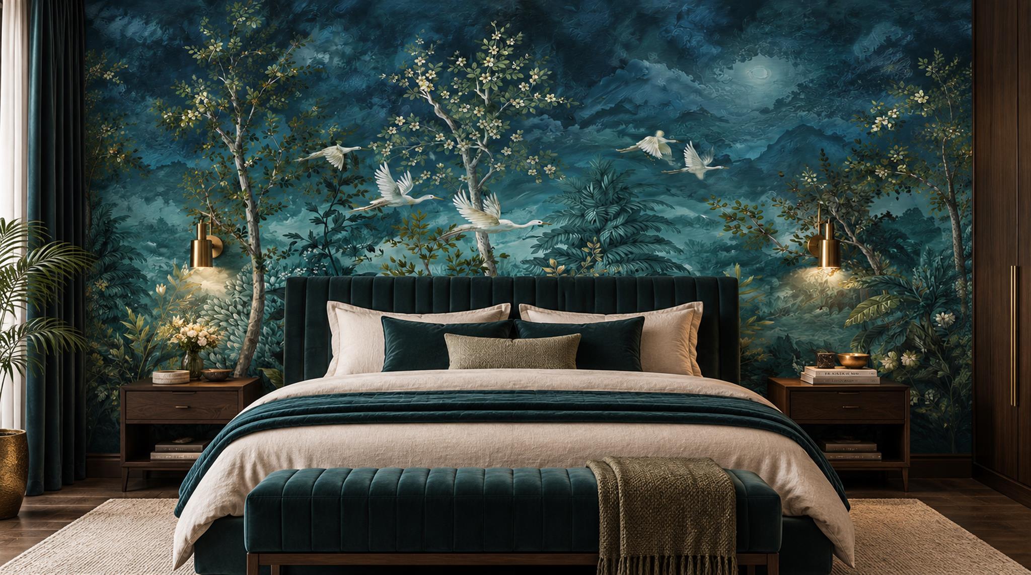 Navy Woodland Trees Wallpaper Mural Main