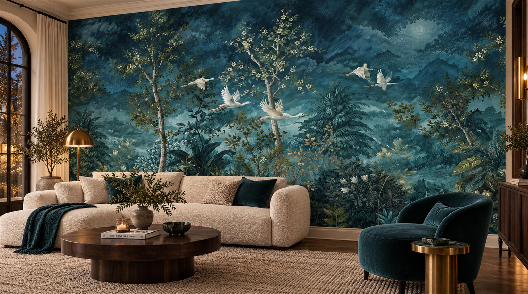 Navy Woodland Trees Wallpaper Mural Scene