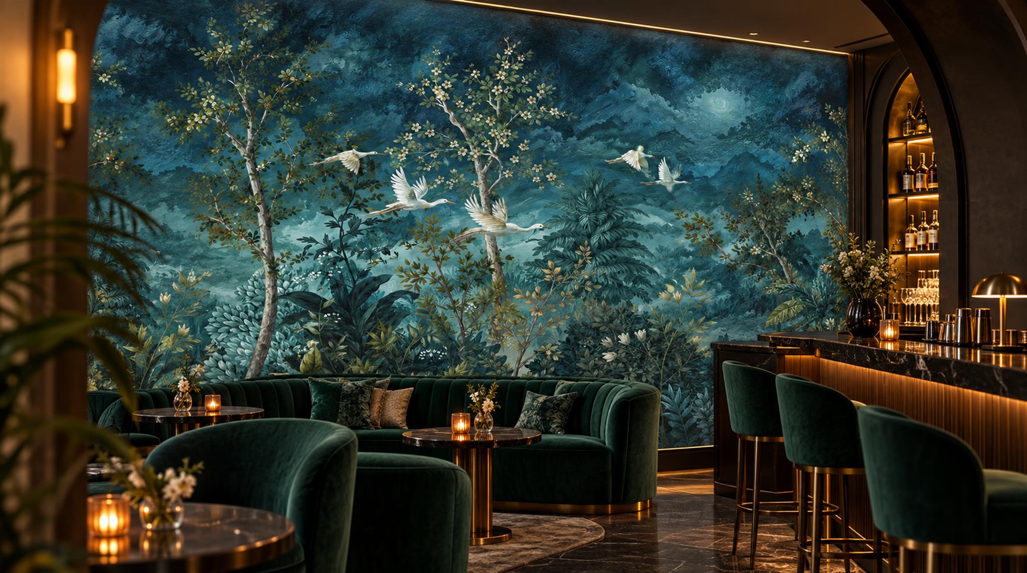 Navy Woodland Trees Wallpaper Mural Scene