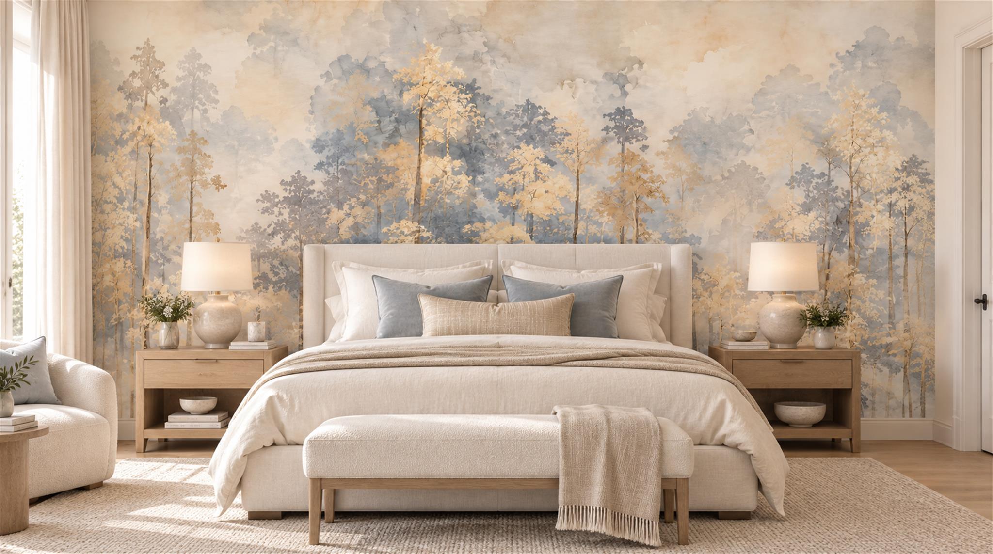 Gold Woodland Trees Wallpaper Mural Main