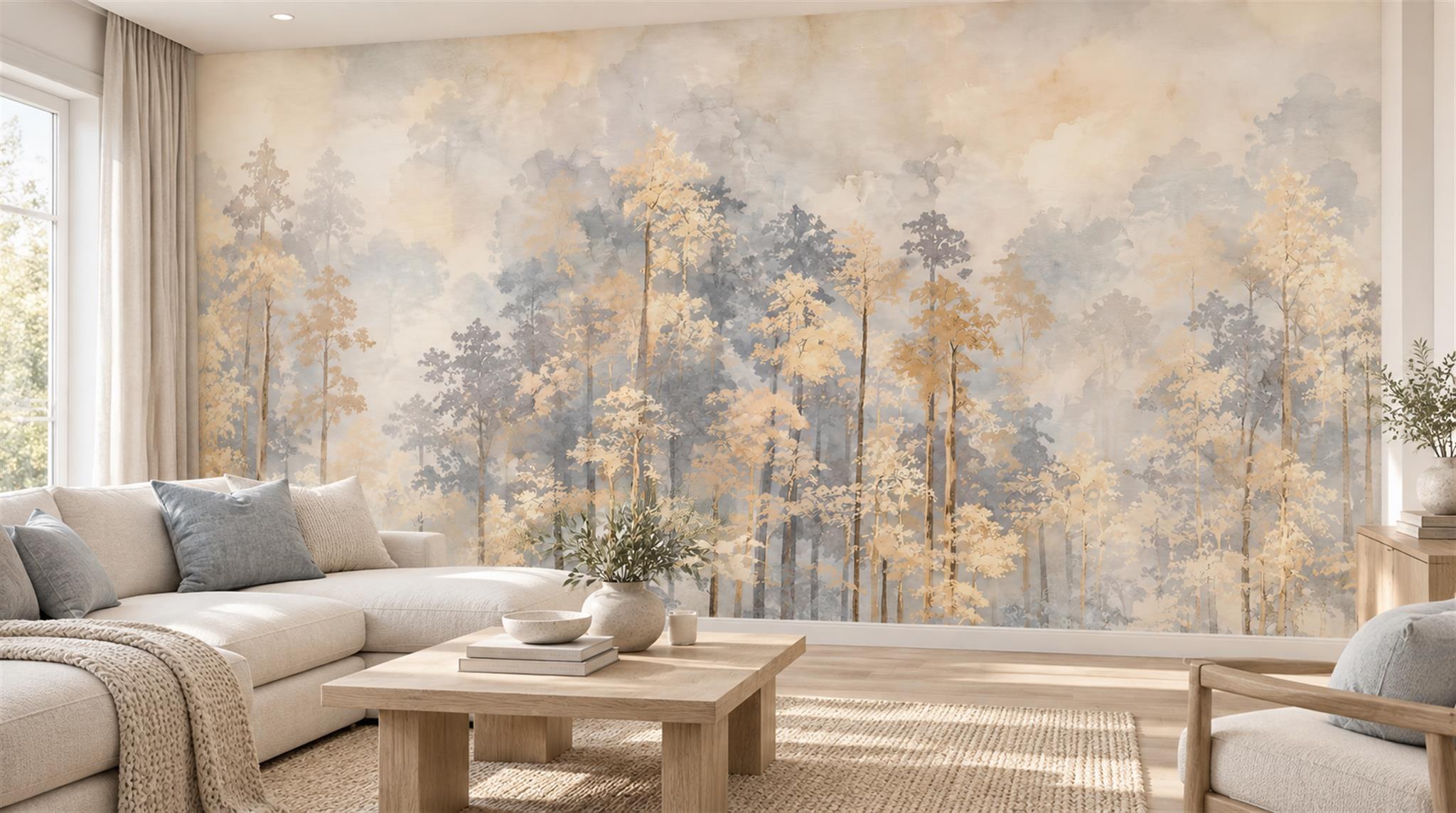 Gold Woodland Trees Wallpaper Mural Scene