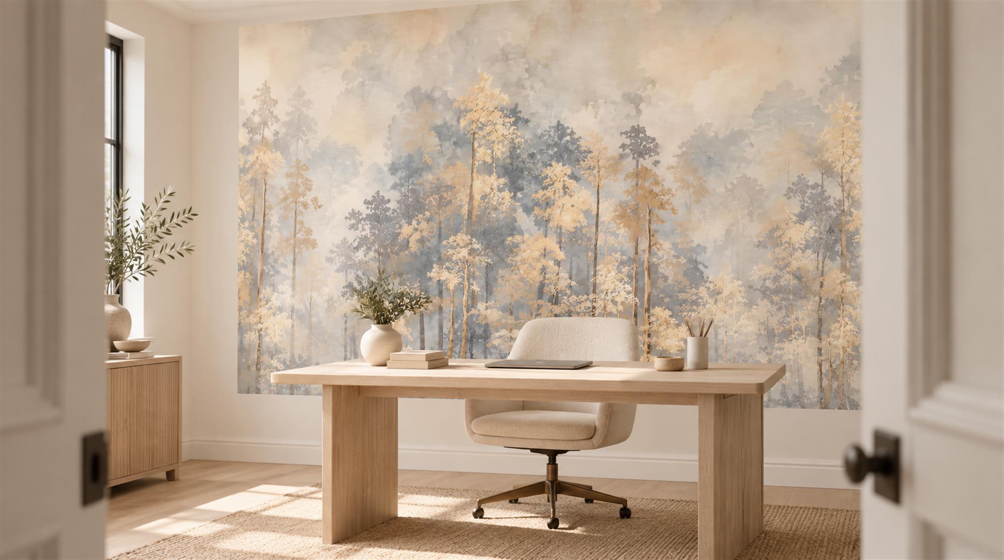 Gold Woodland Trees Wallpaper Mural Scene