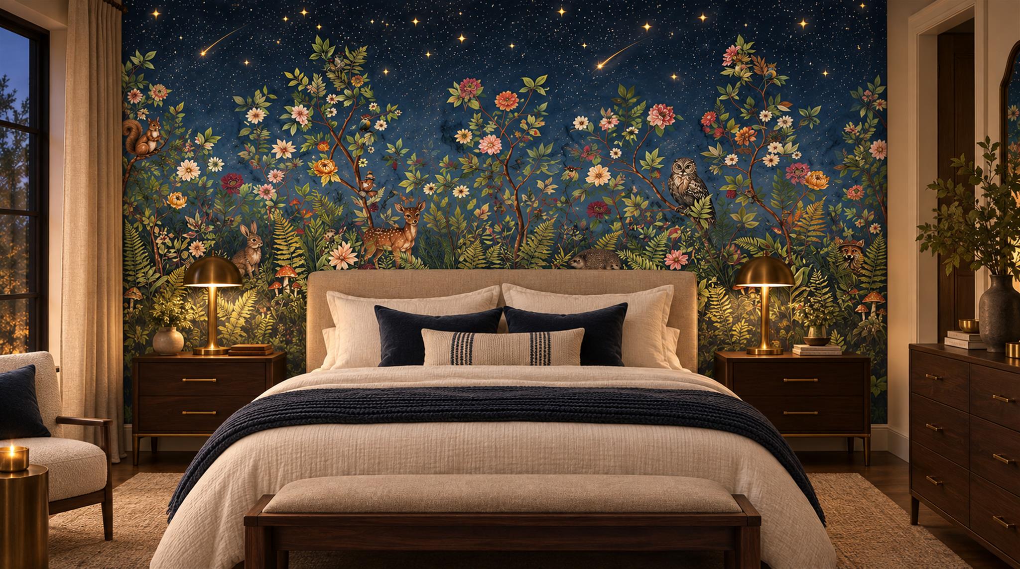 Navy Floral Patterning Wallpaper Mural Main