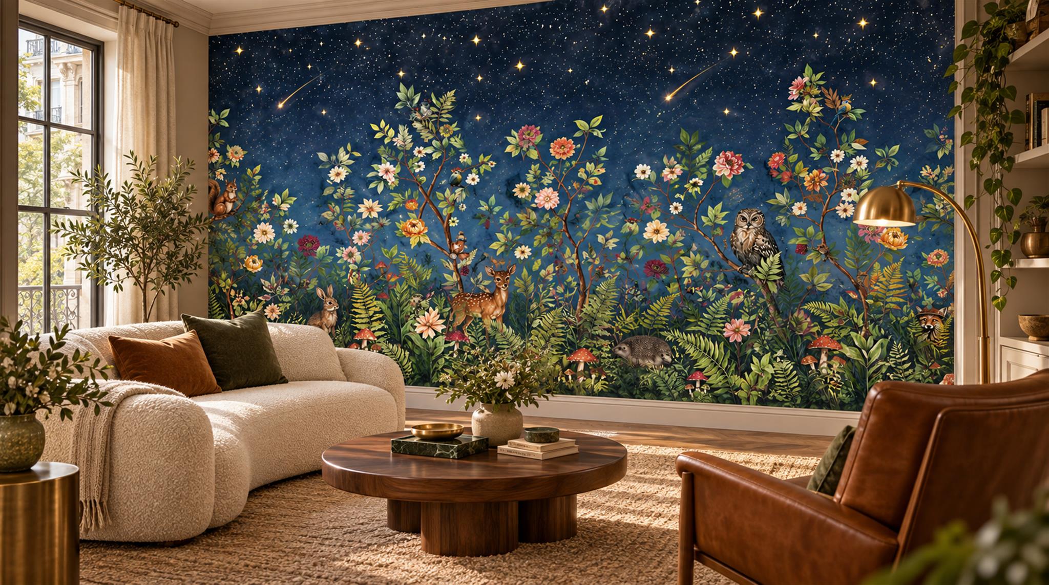 Navy Floral Patterning Wallpaper Mural Scene