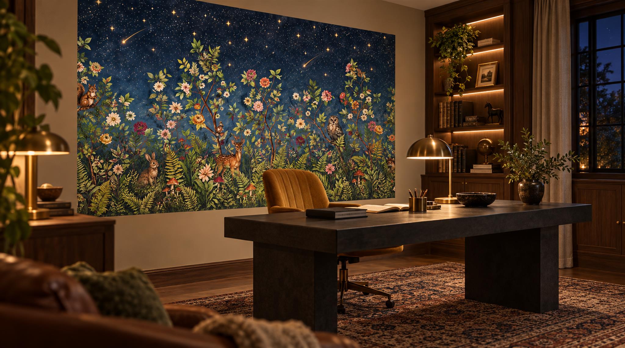 Navy Floral Patterning Wallpaper Mural Scene
