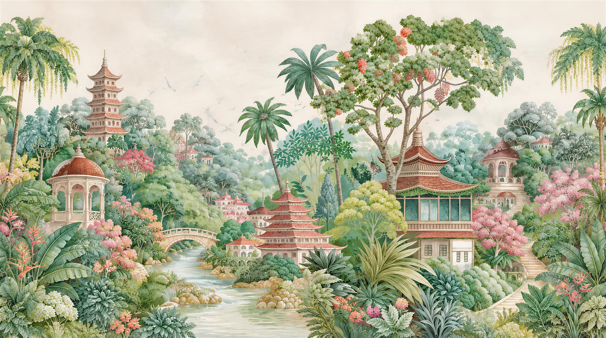 Neutral Tropical Foliage Wallpaper Mural Main