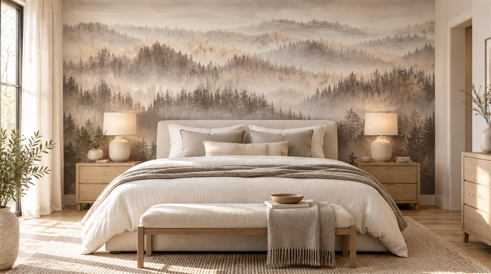 Ivory Layered Foliage Wallpaper Mural Main