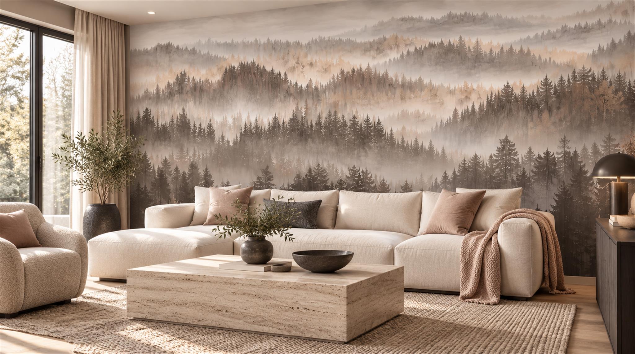Ivory Layered Foliage Wallpaper Mural Scene