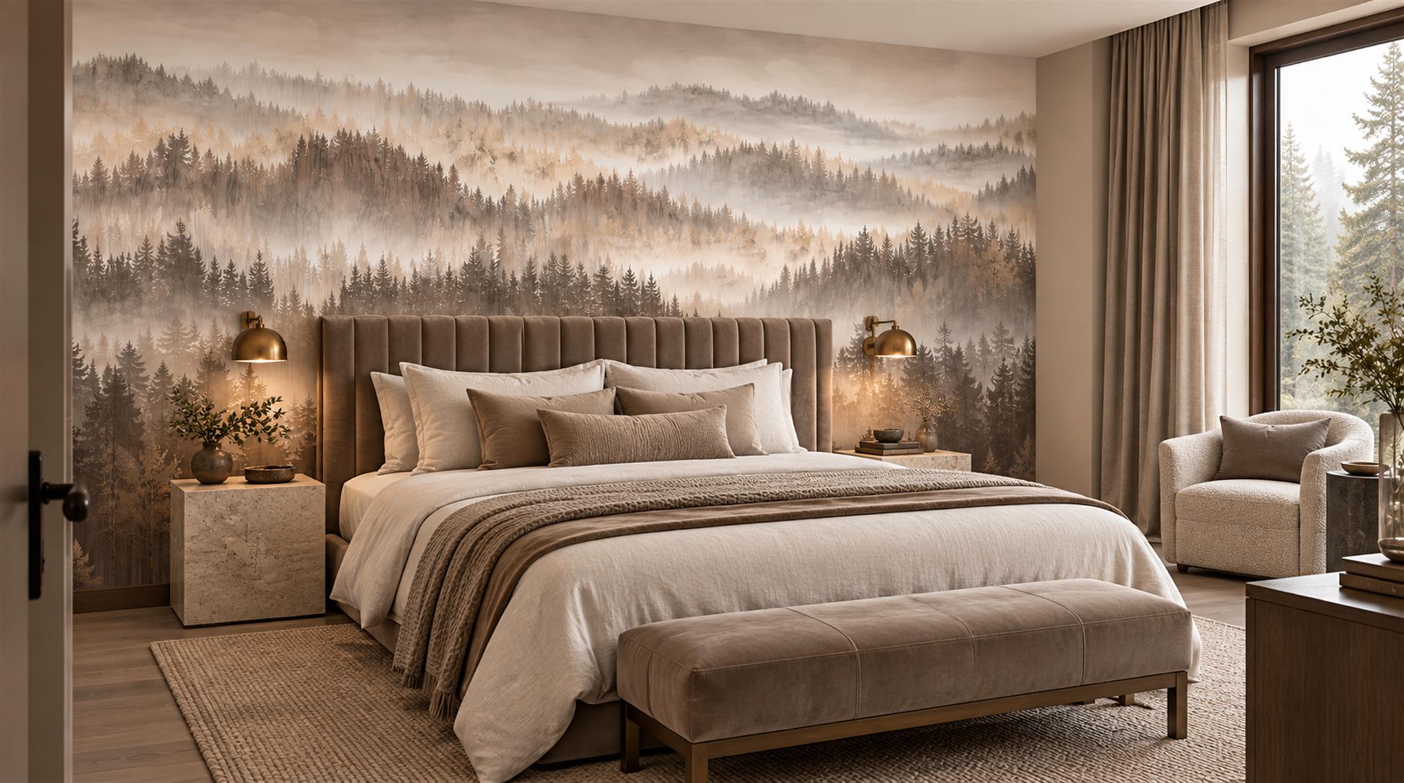 Ivory Layered Foliage Wallpaper Mural Scene