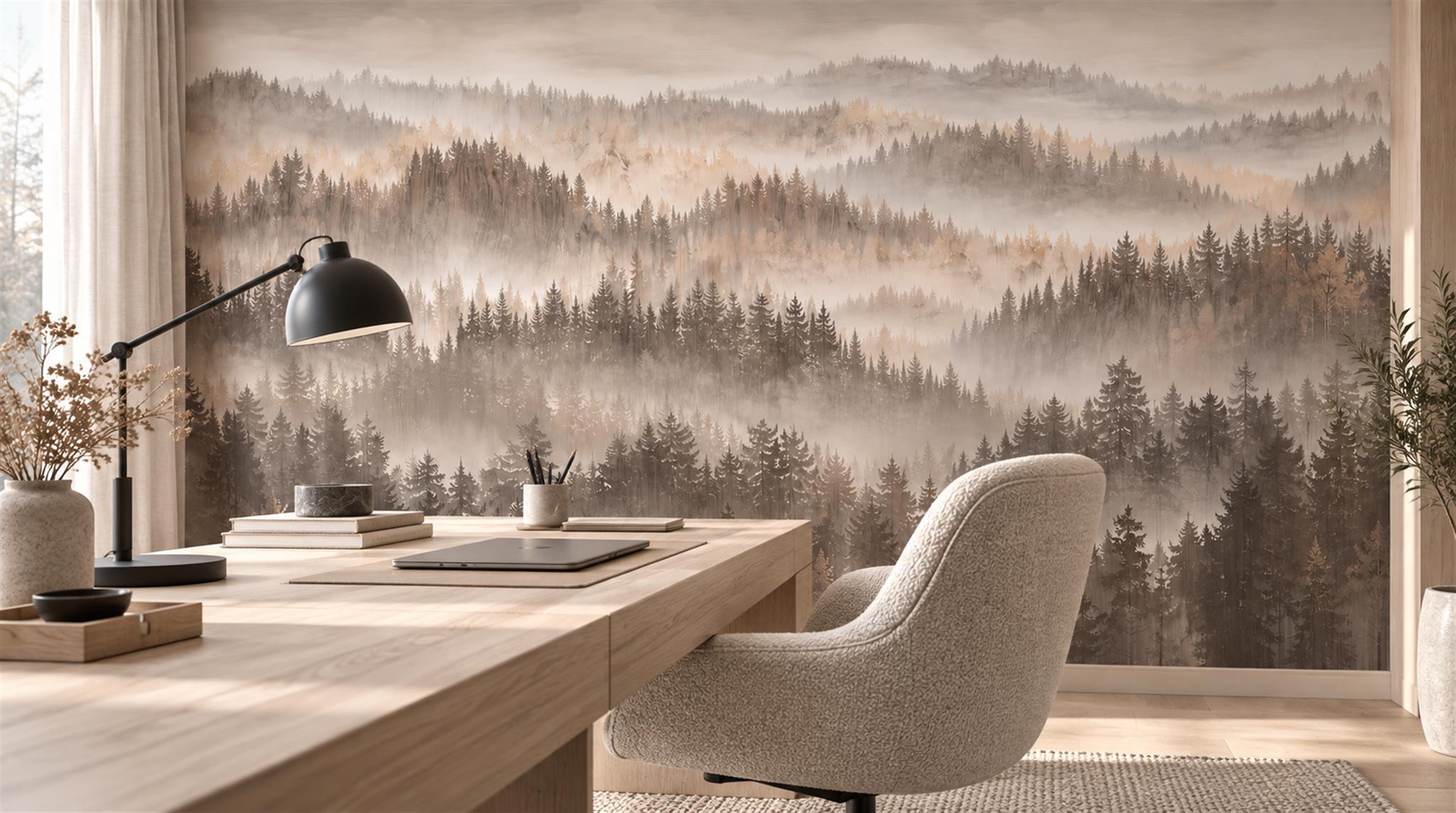 Ivory Layered Foliage Wallpaper Mural Scene