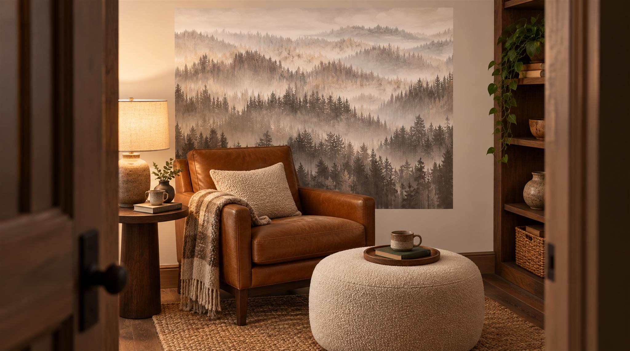 Ivory Layered Foliage Wallpaper Mural Scene