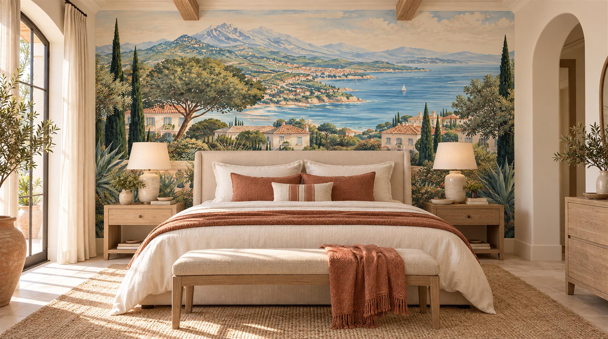 Blue Coastal Landscape Wallpaper Mural Main