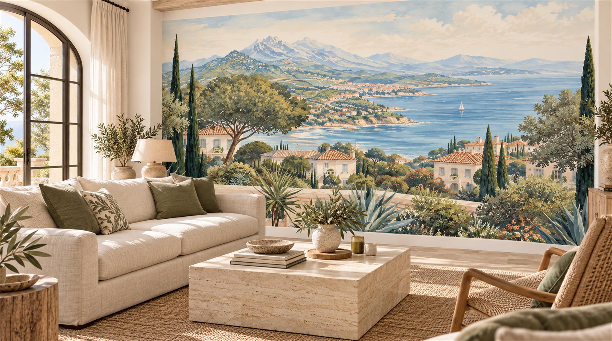 Blue Coastal Landscape Wallpaper Mural Scene