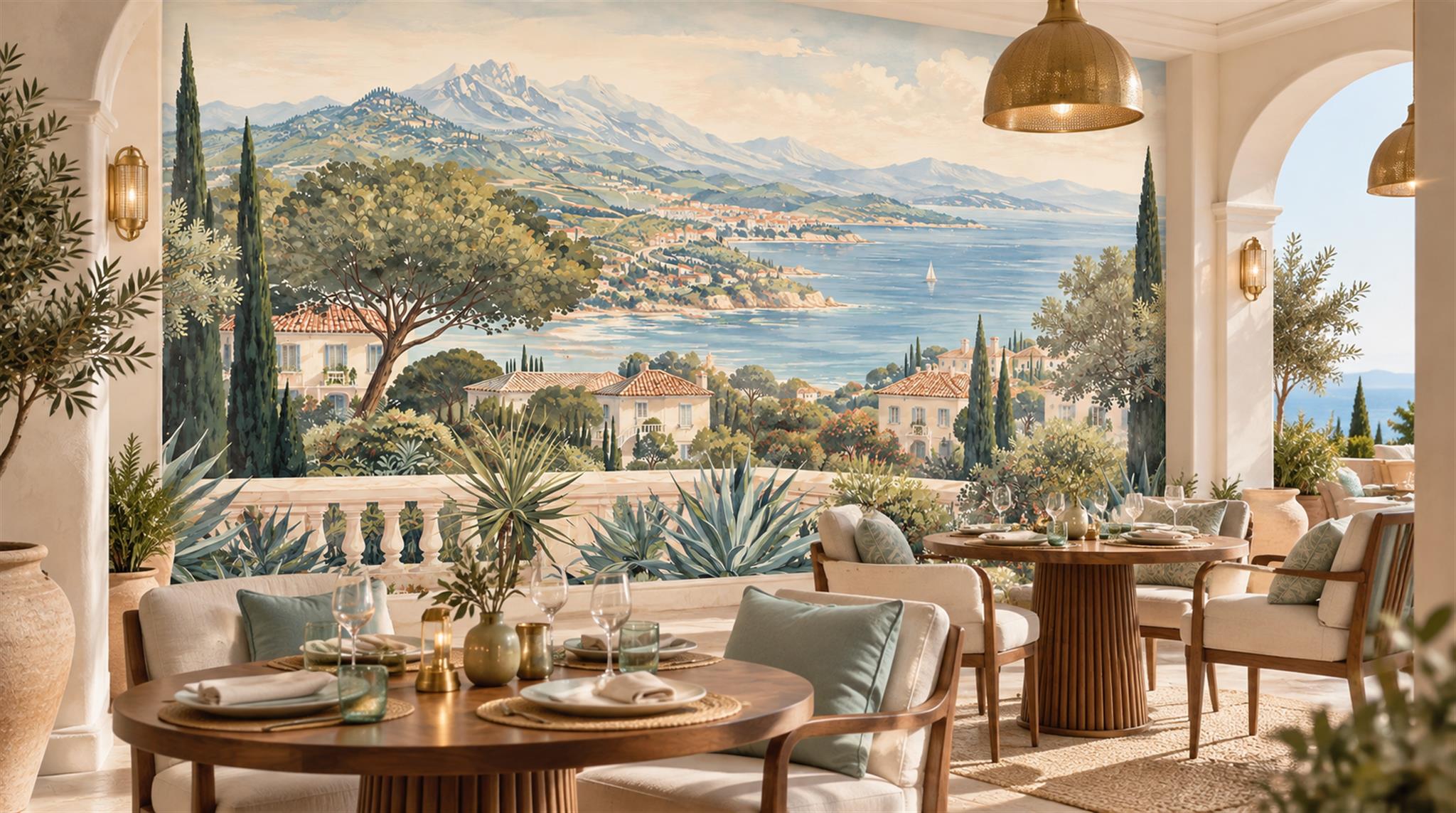 Blue Coastal Landscape Wallpaper Mural Scene