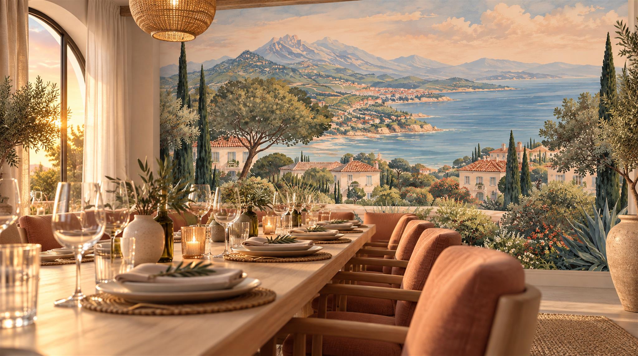 Blue Coastal Landscape Wallpaper Mural Scene