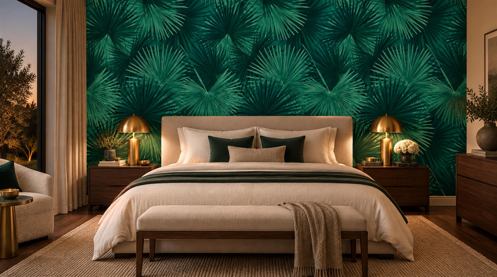 Teal Palm Leaves Wallpaper Mural Main