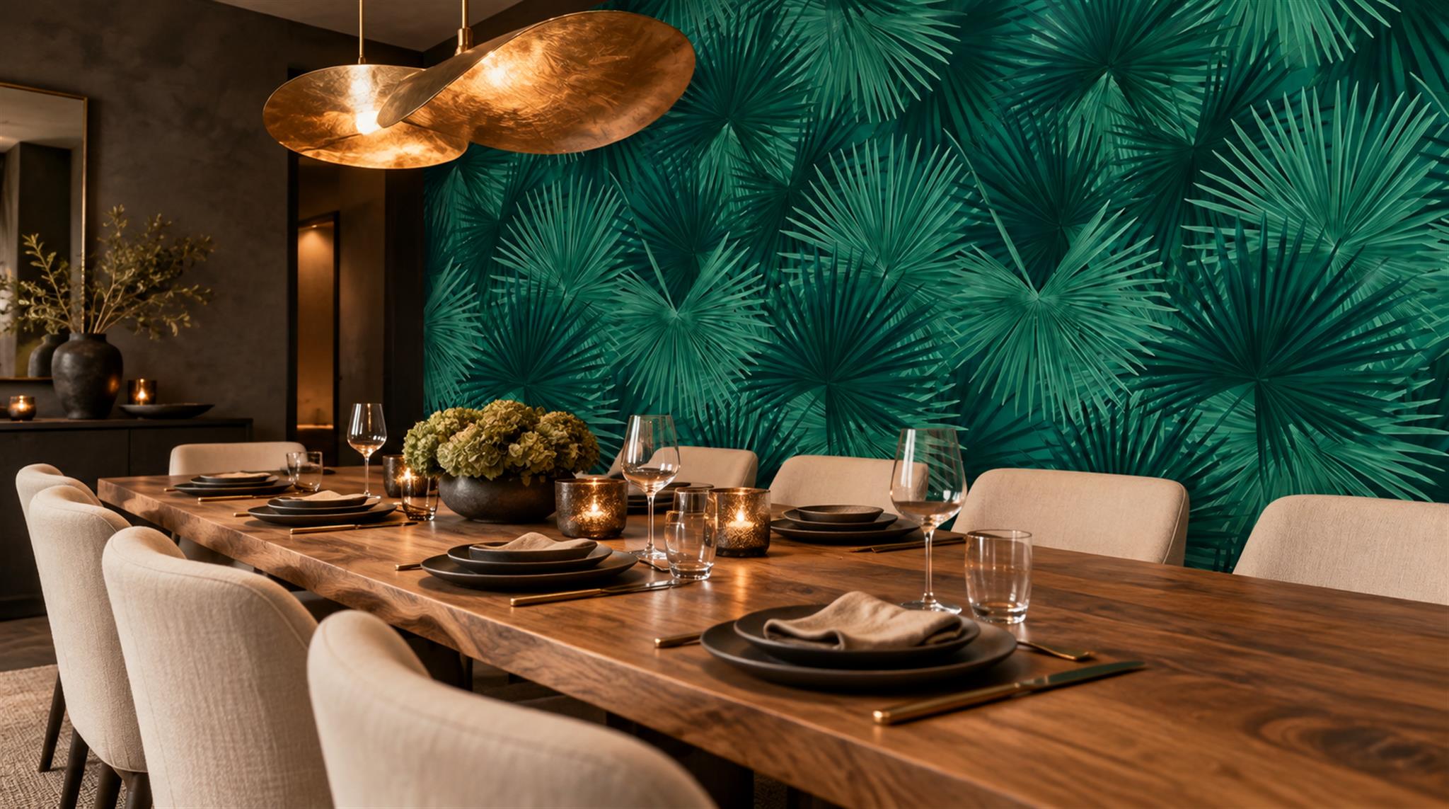 Teal Palm Leaves Wallpaper Mural Scene