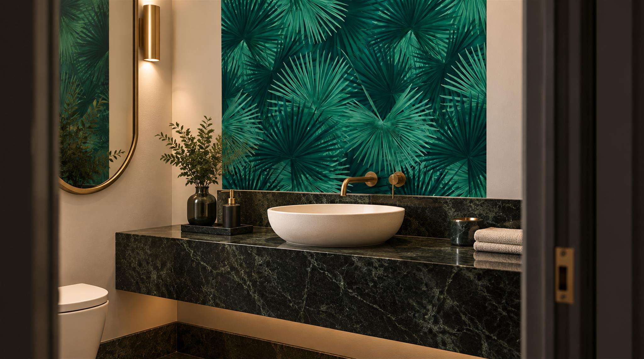 Teal Palm Leaves Wallpaper Mural Scene