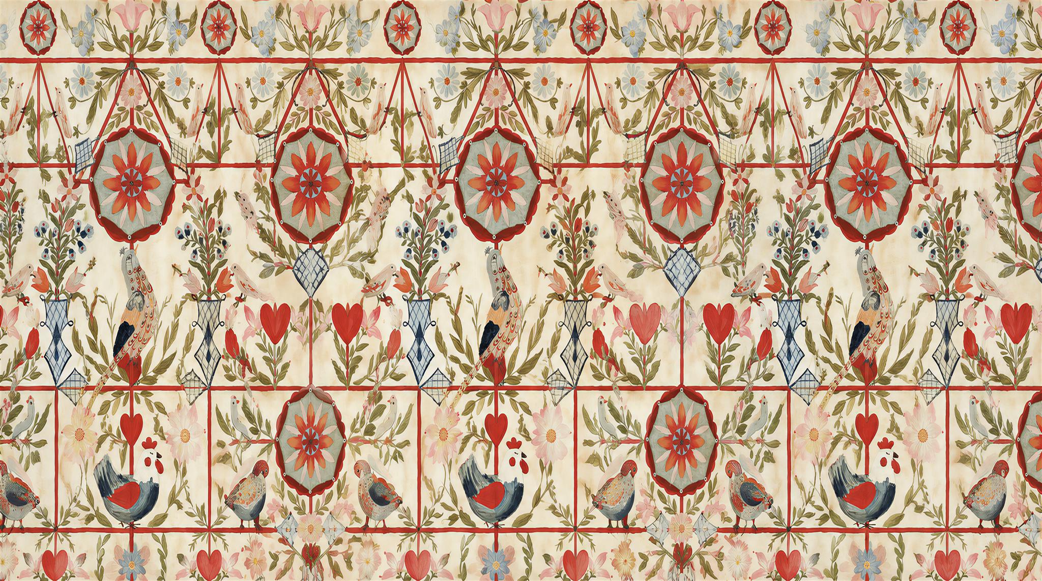 Natural Damask Patterning Wallpaper Mural Main