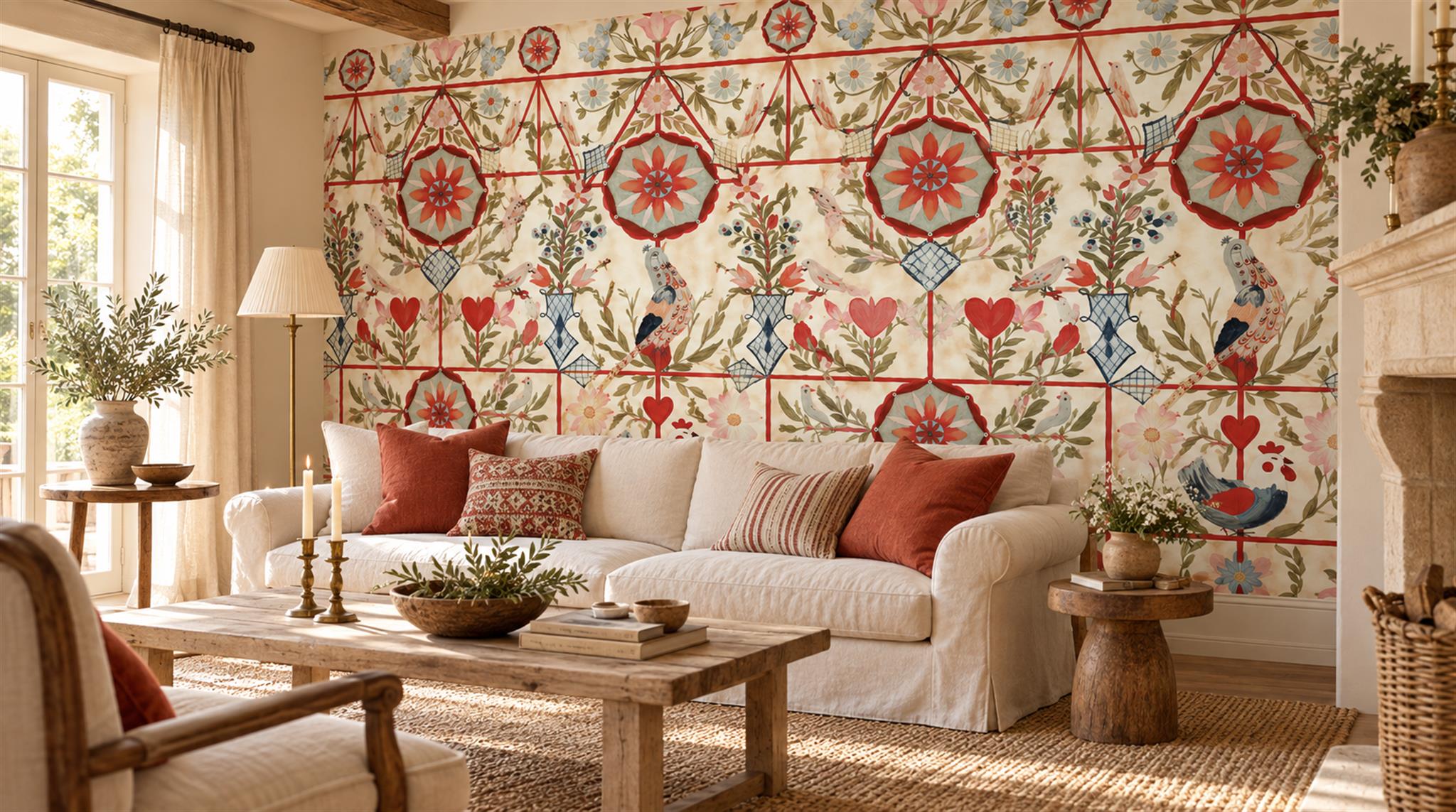 Natural Damask Patterning Wallpaper Mural Scene