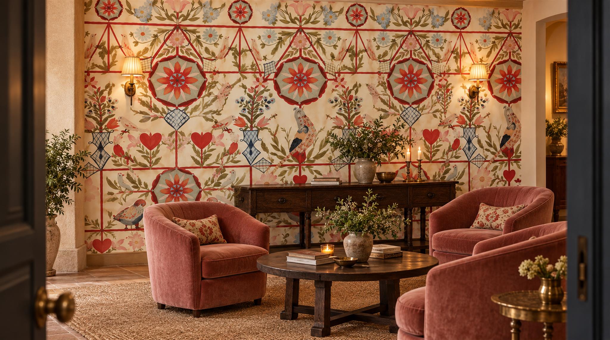 Natural Damask Patterning Wallpaper Mural Scene