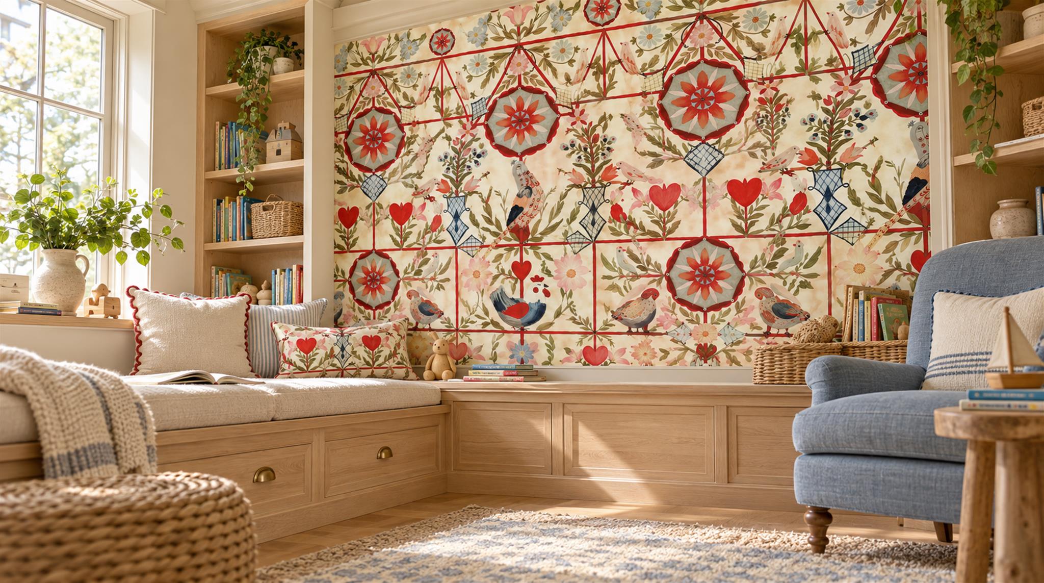 Natural Damask Patterning Wallpaper Mural Scene