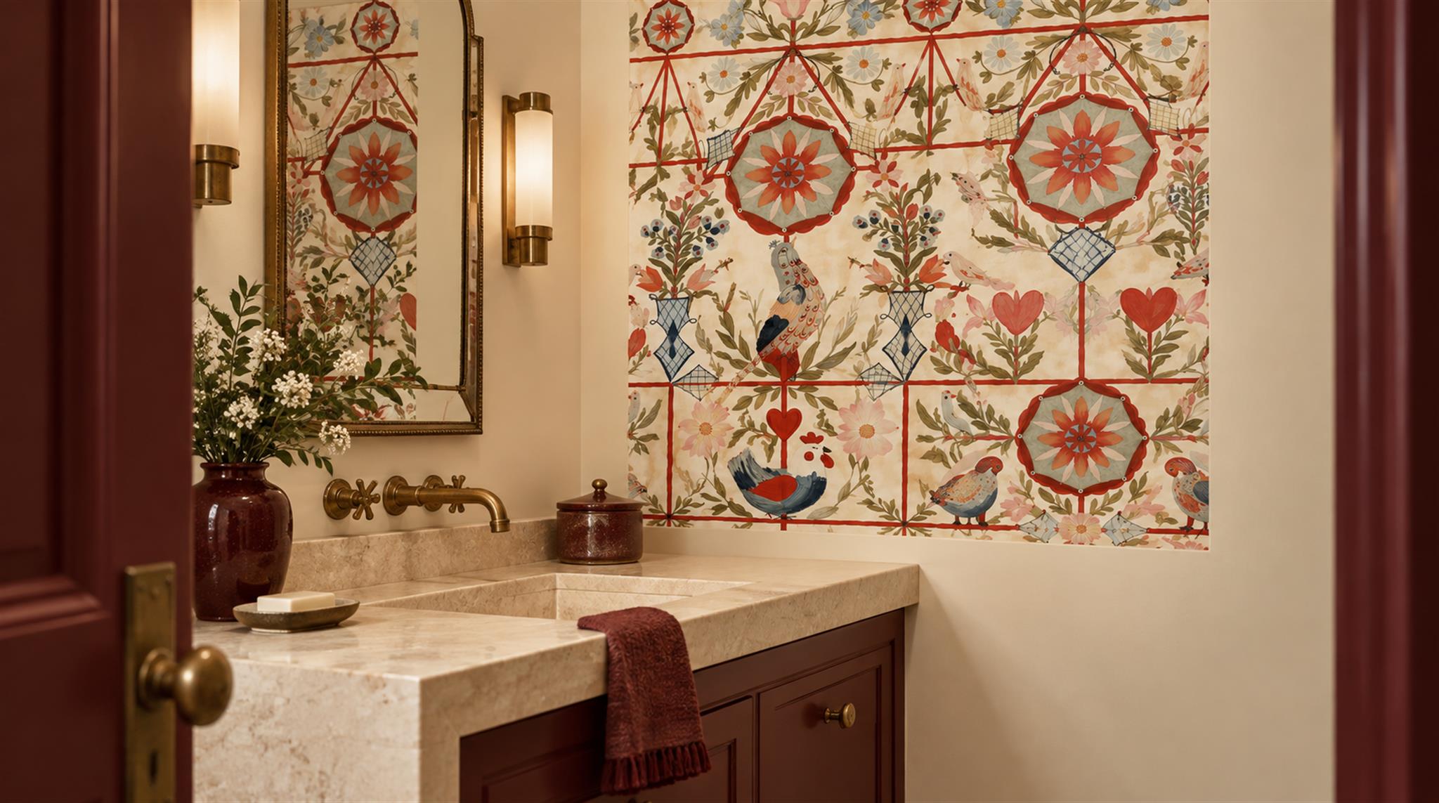 Natural Damask Patterning Wallpaper Mural Scene