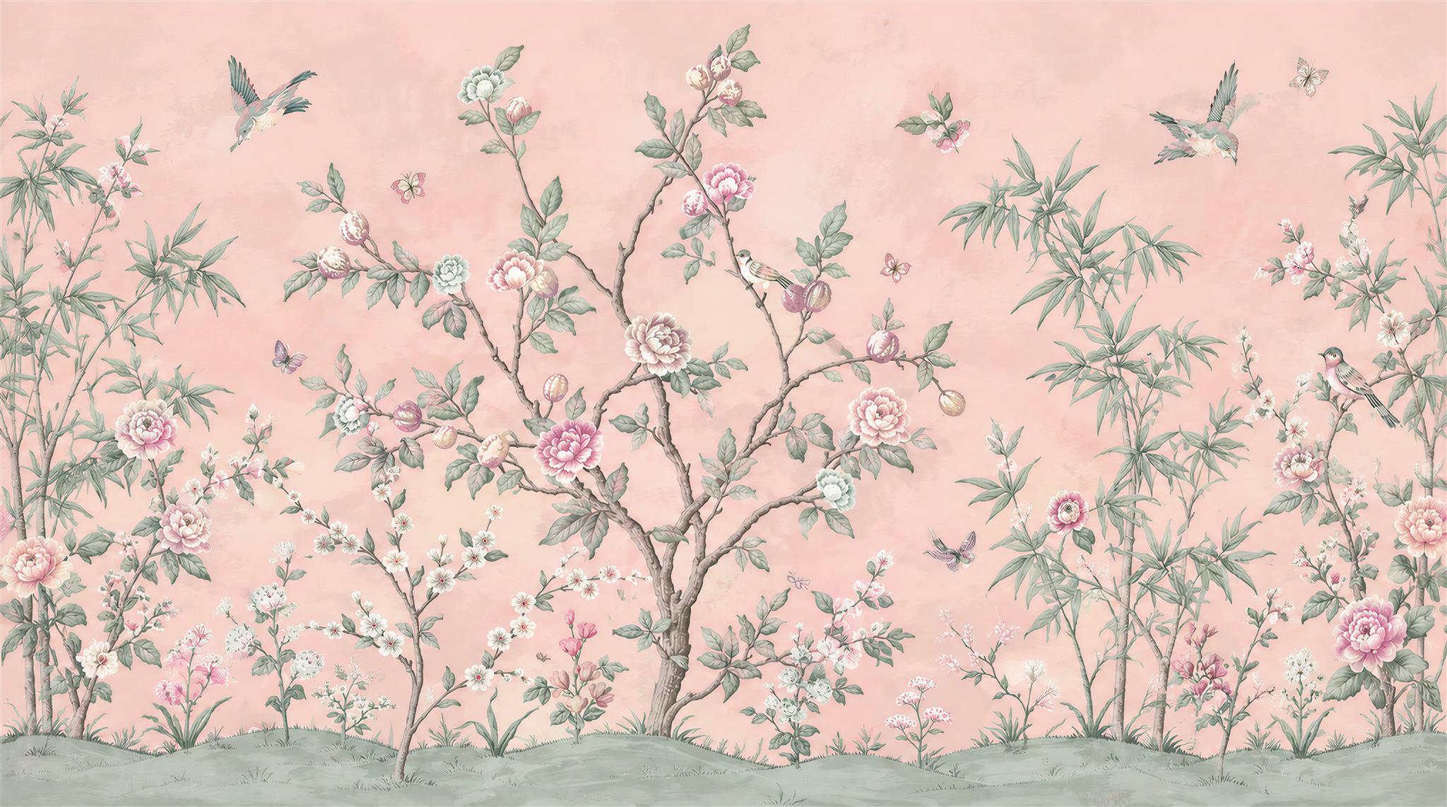 Pink Blossom Branches Wallpaper Mural Main