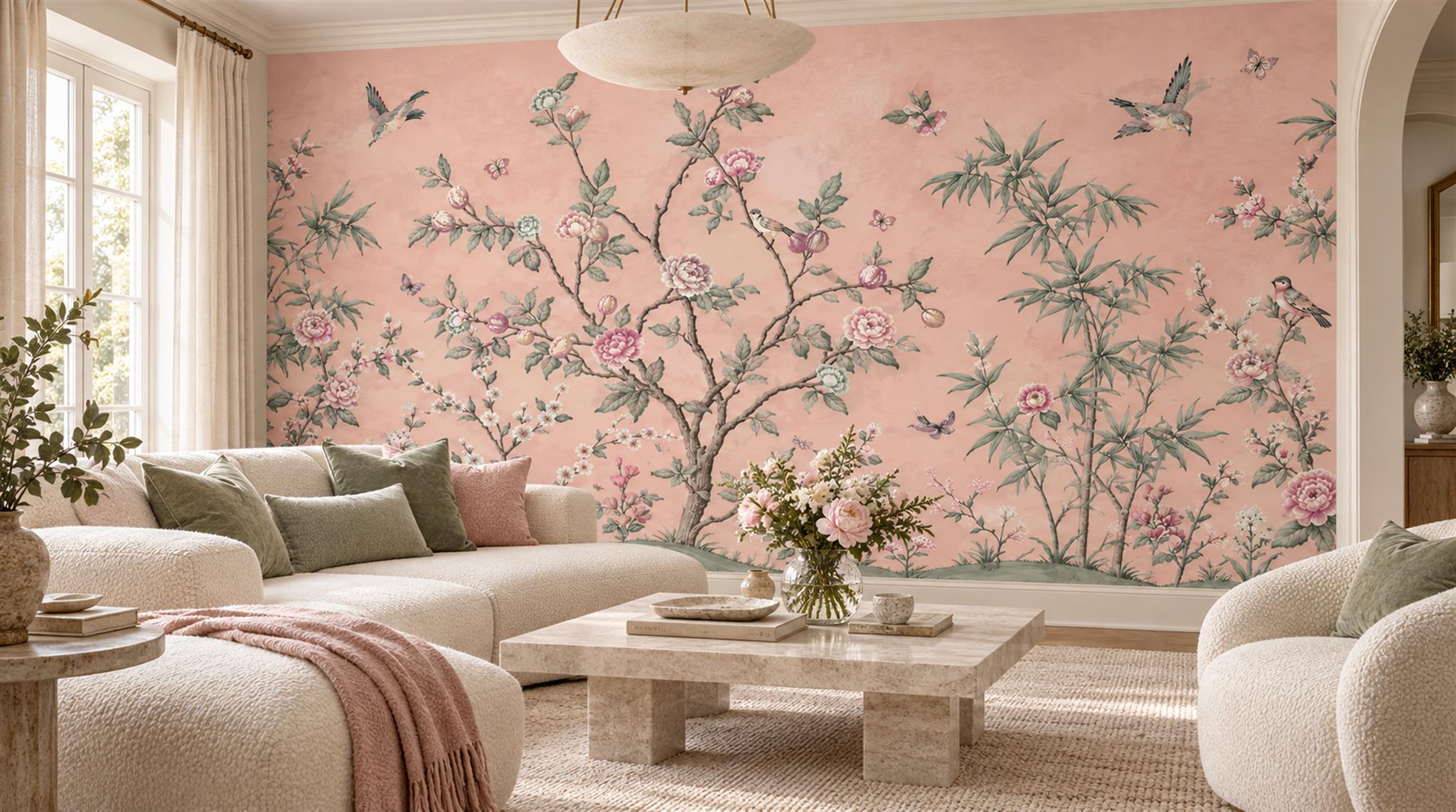 Pink Blossom Branches Wallpaper Mural Scene