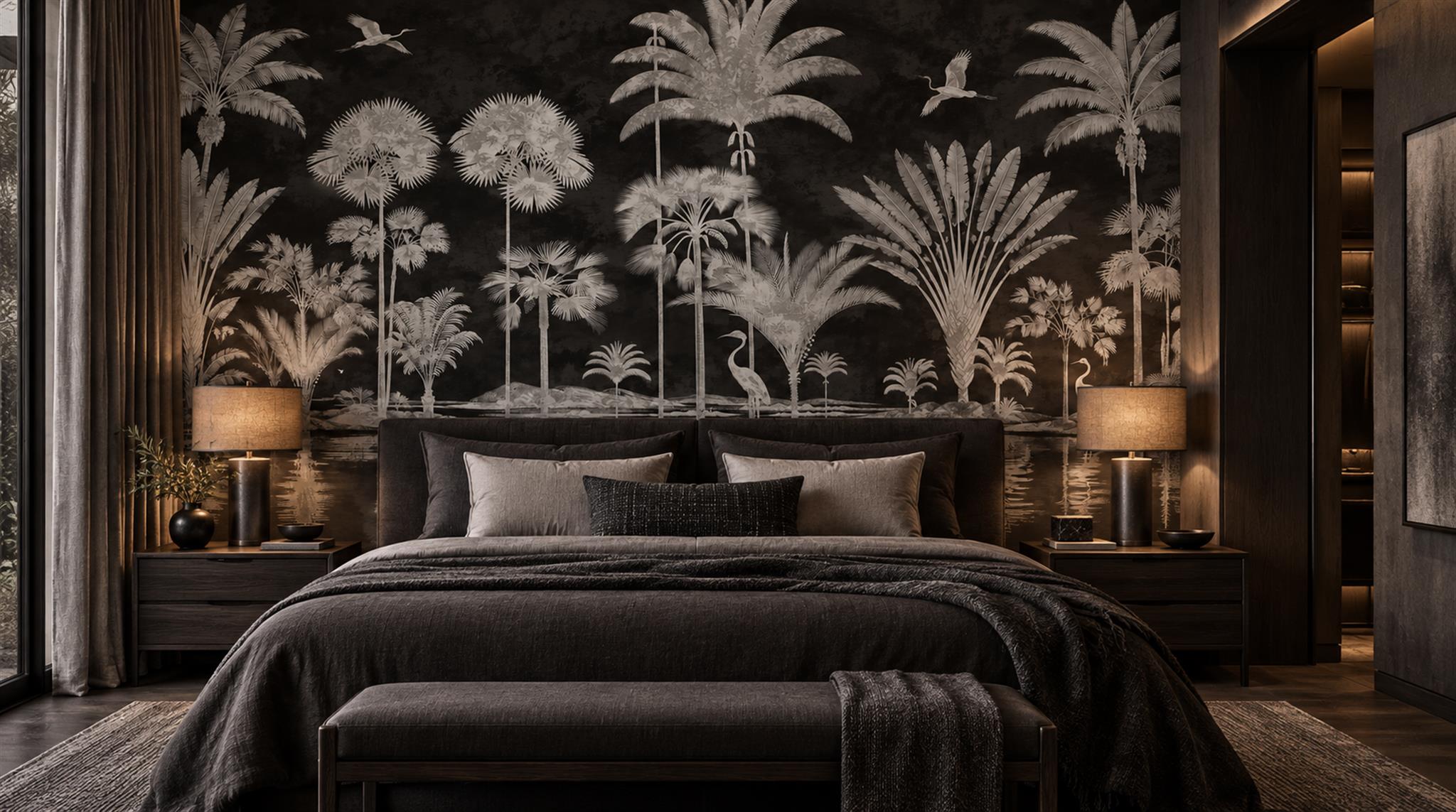 Neutral Leaf Patterning Wallpaper Mural