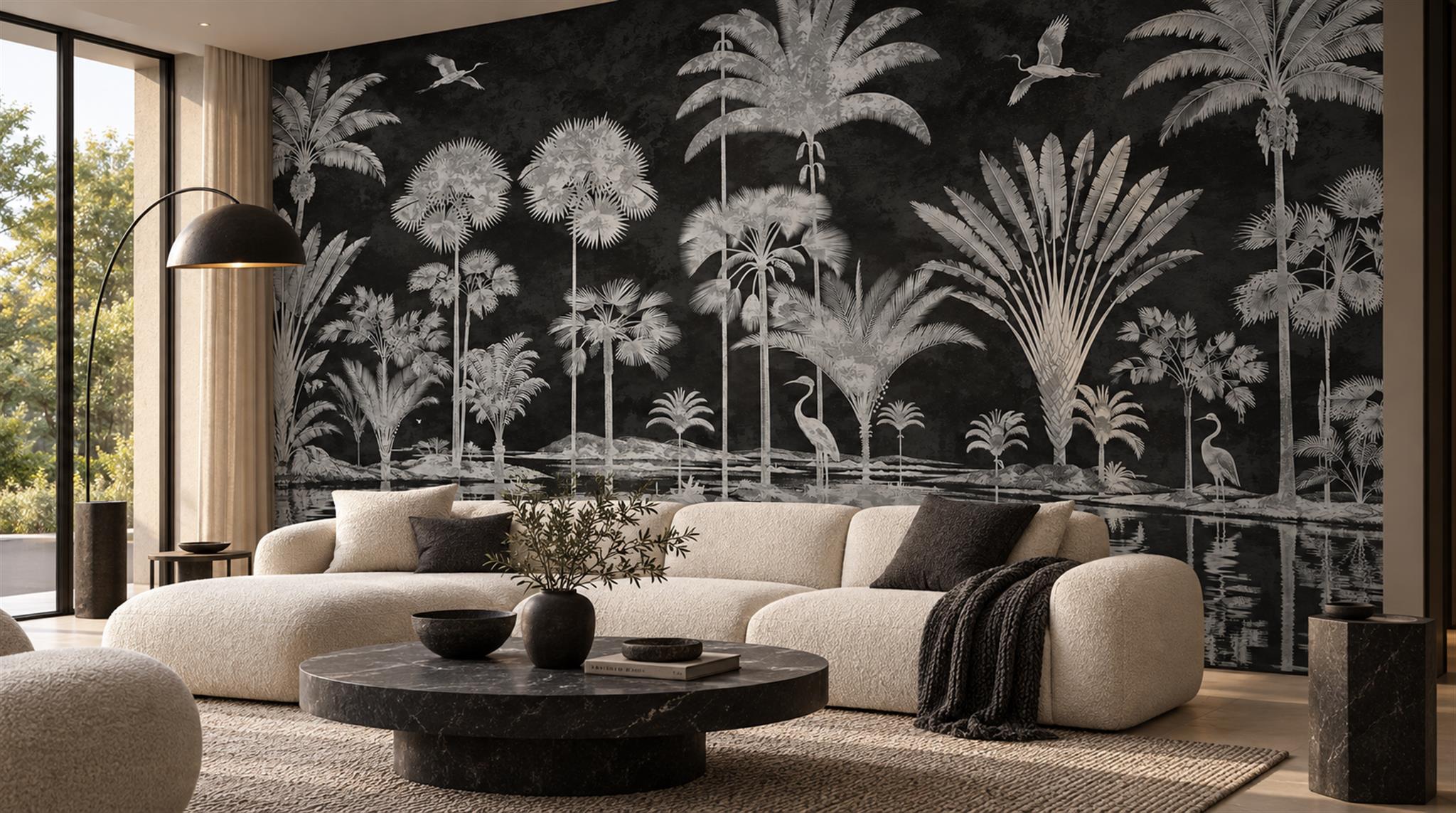 Neutral Leaf Patterning Wallpaper Mural Scene