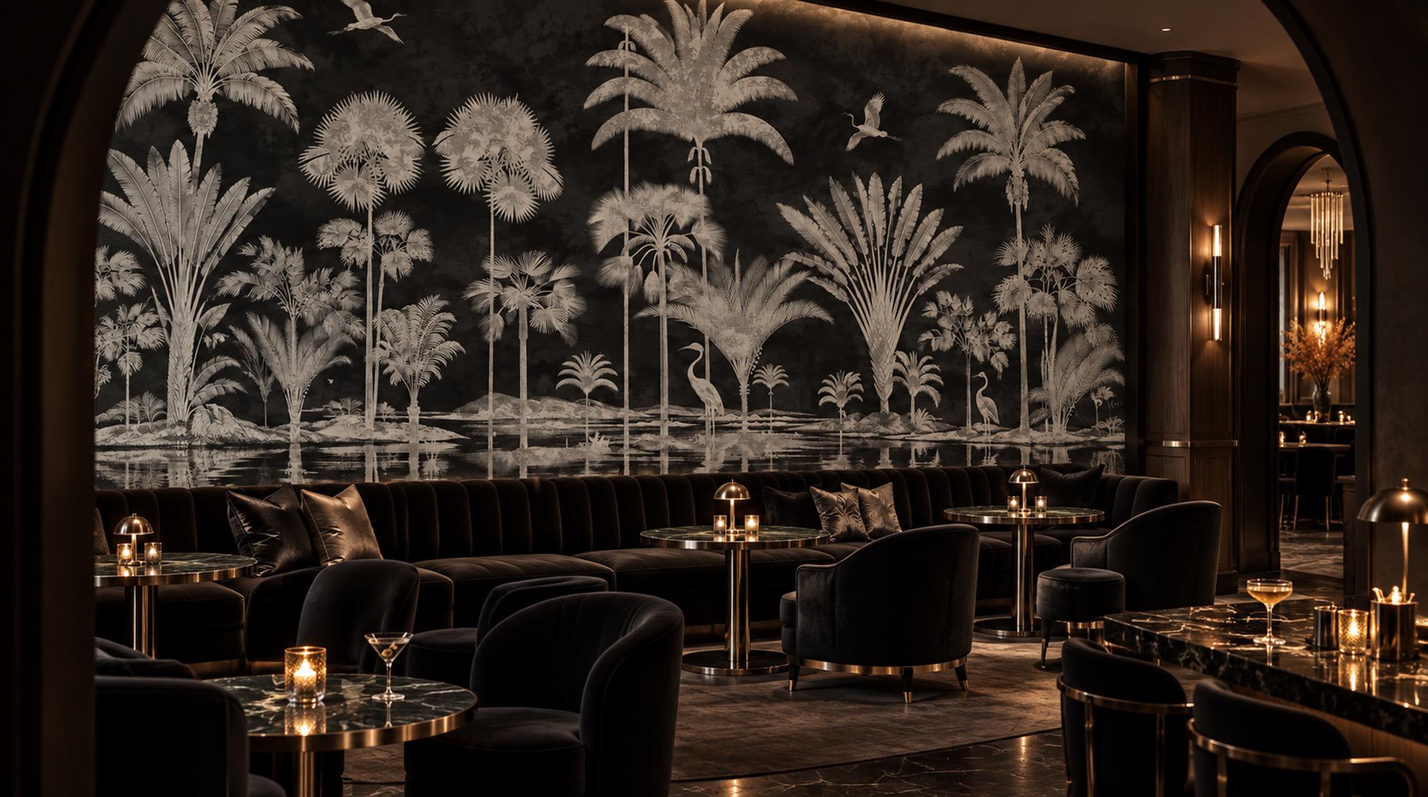 Neutral Leaf Patterning Wallpaper Mural Scene