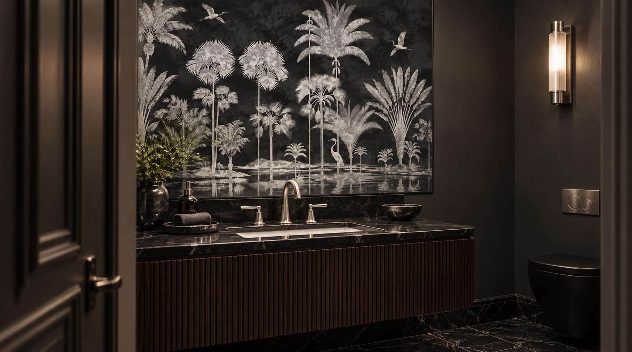Neutral Leaf Patterning Wallpaper Mural Scene