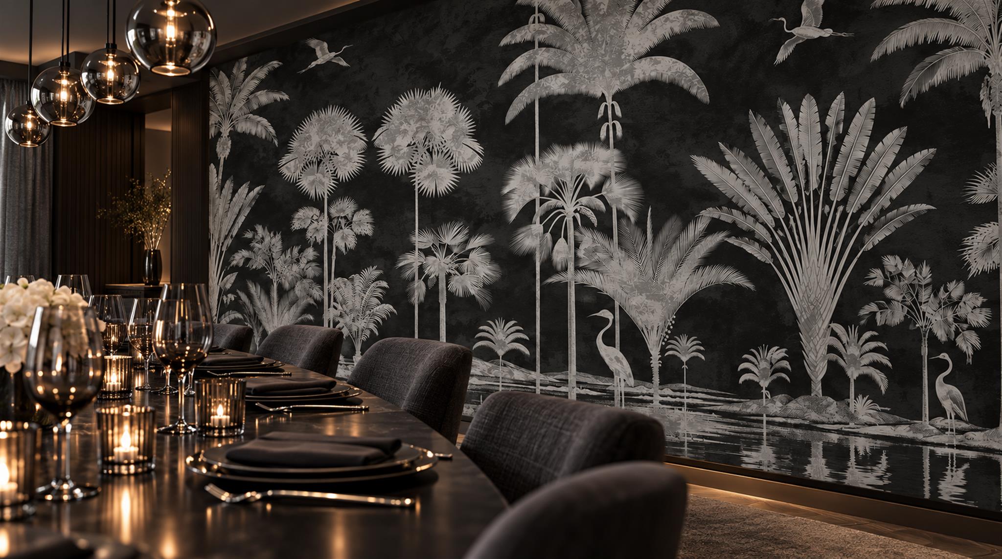 Neutral Leaf Patterning Wallpaper Mural Scene