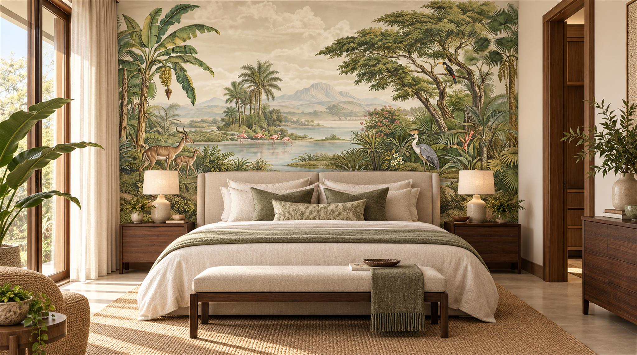 Sage Green Tropical Foliage Wallpaper Mural Main