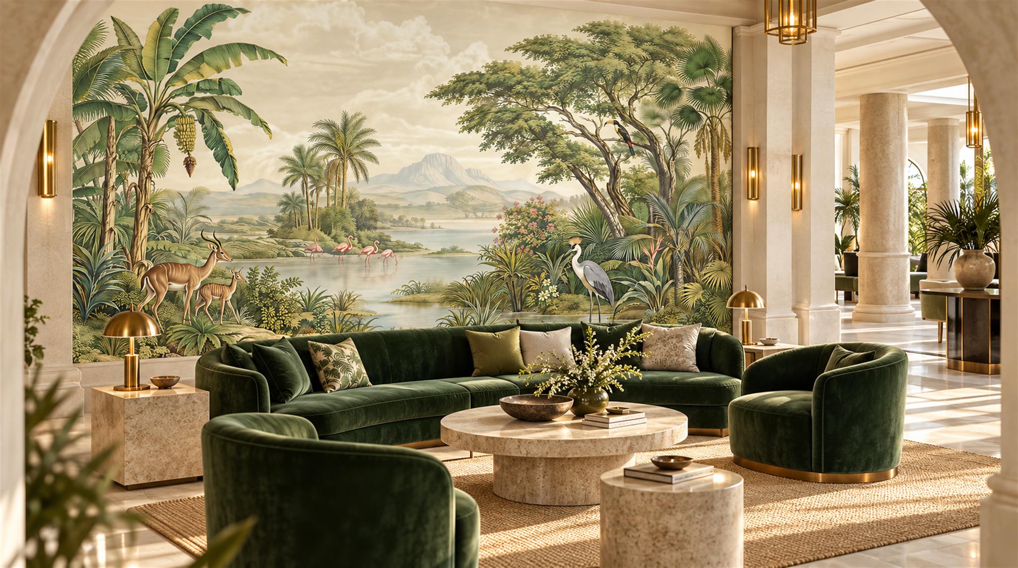 Sage Green Tropical Foliage Wallpaper Mural Scene