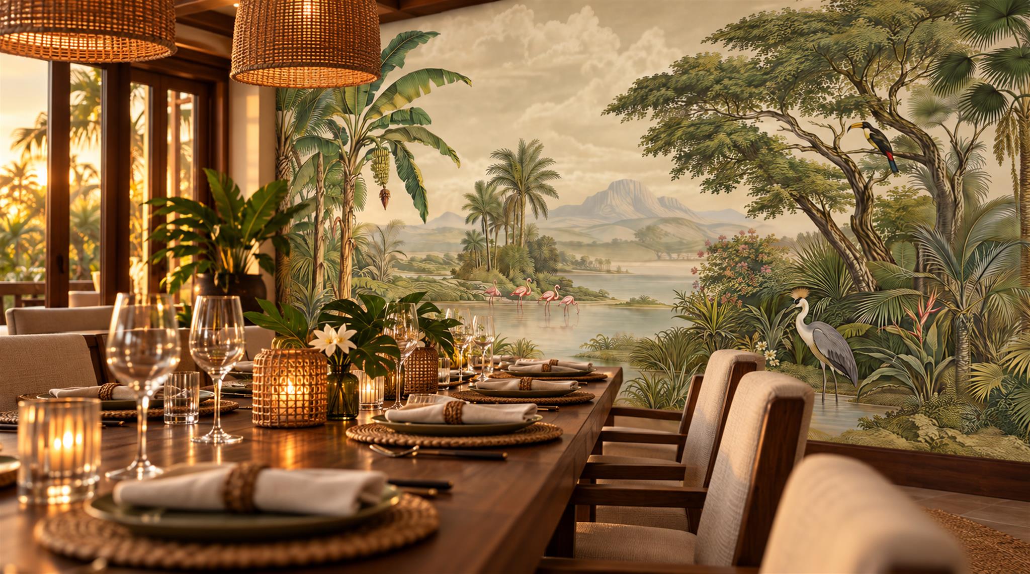 Sage Green Tropical Foliage Wallpaper Mural Scene