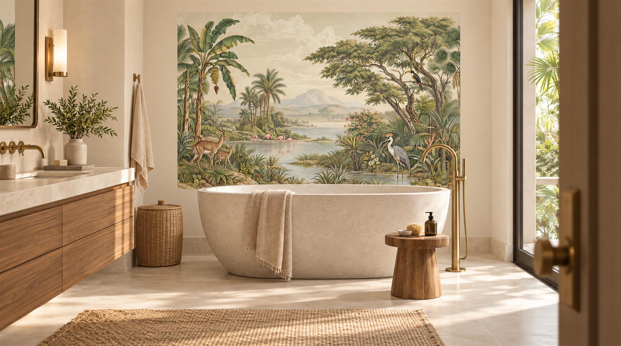 Sage Green Tropical Foliage Wallpaper Mural Scene