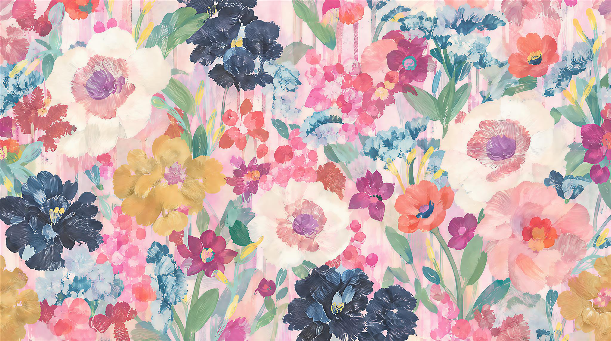Soft Pastel Floral Foliage Wallpaper Mural Scene