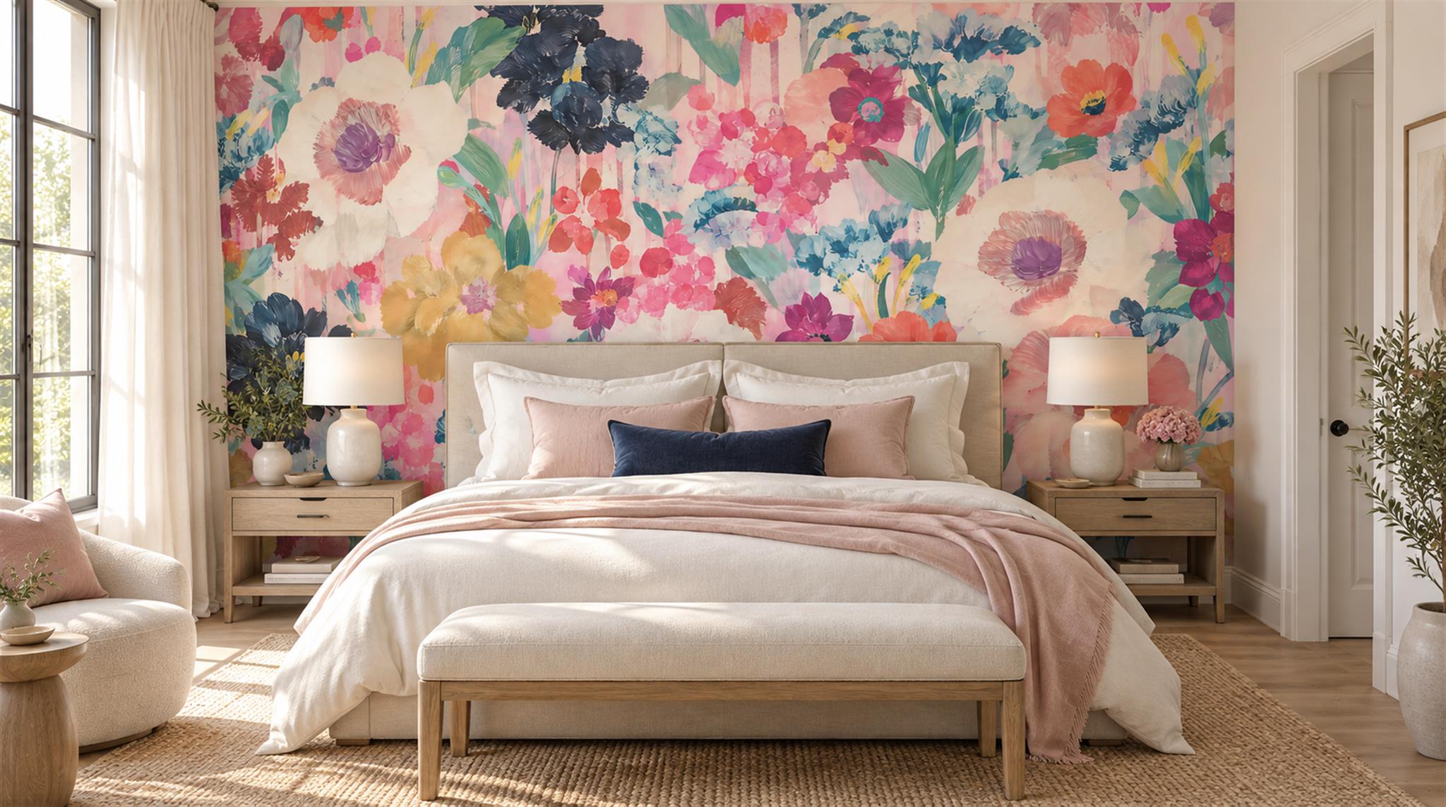 Soft Pastel Floral Foliage Wallpaper Mural Main