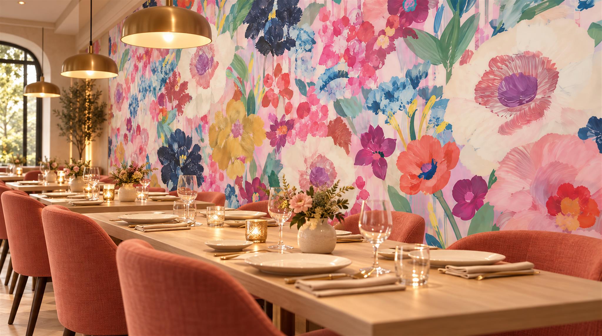 Soft Pastel Floral Foliage Wallpaper Mural Scene