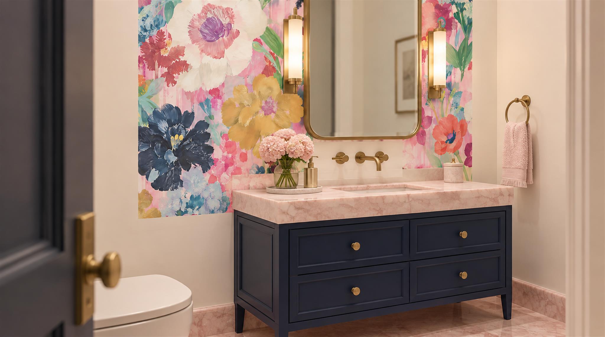 Soft Pastel Floral Foliage Wallpaper Mural Scene