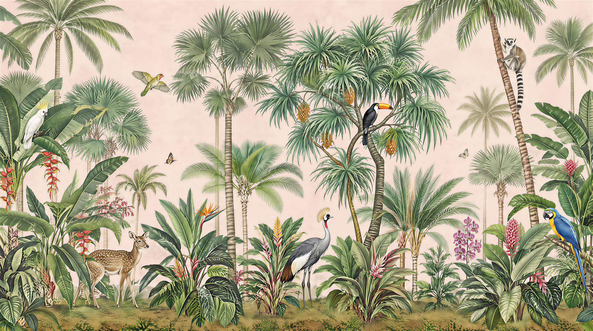 Sage Green Tropical Foliage Wallpaper Mural Scene