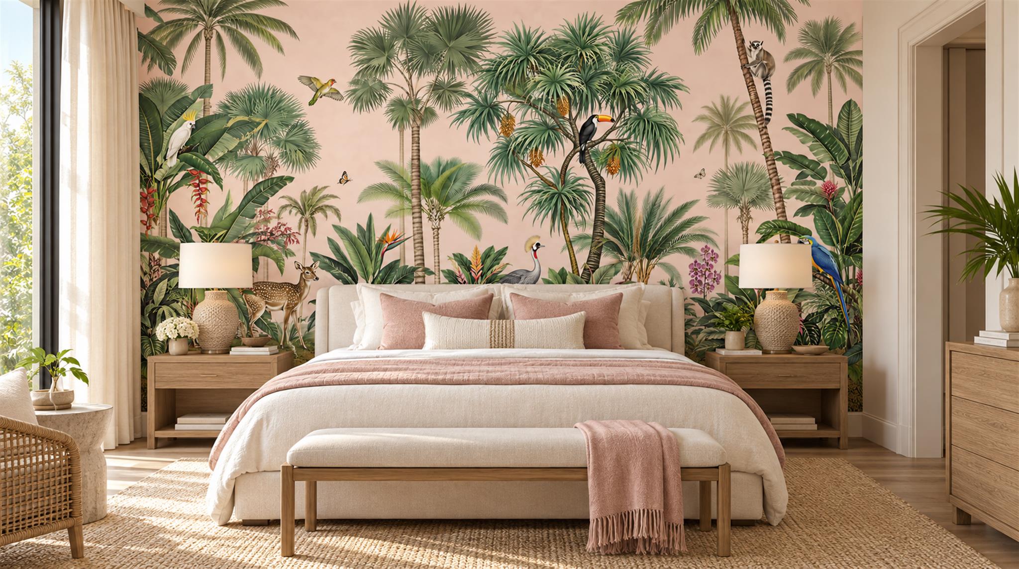Sage Green Tropical Foliage Wallpaper Mural Main