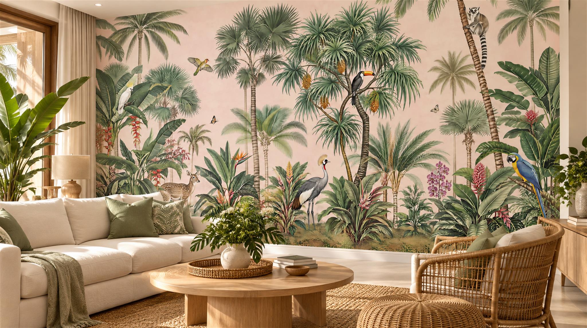 Sage Green Tropical Foliage Wallpaper Mural Scene